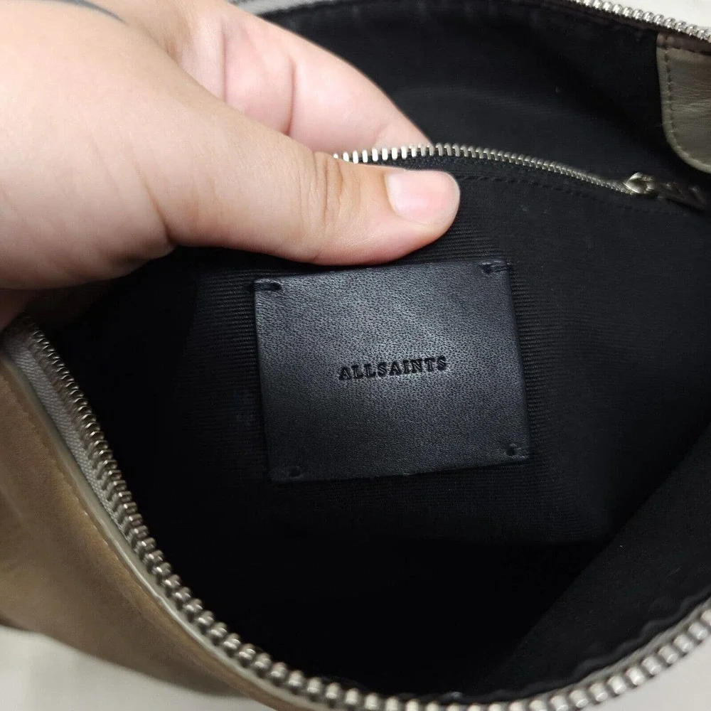 Allsaints Womens Purse Cooper Hobo Beige Nubuck Leather Western Saddle Bag